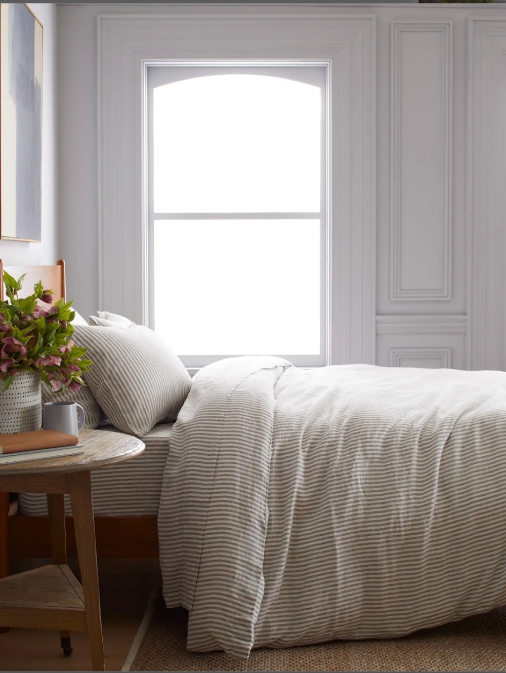 Quince European Linen Duvet Cover Full / Queen 100% Linen Grey/White Stripes